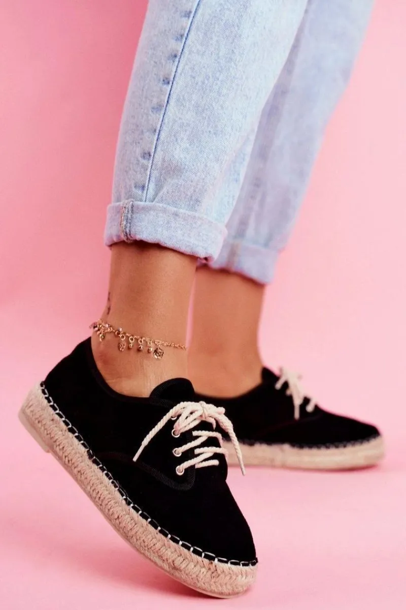 Czarne Espadryle>Boto Espadryle Damskie Na Platformie Lniane Czarne Sonya