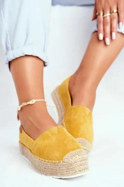 Best Boto Espadryle Damskie Na Platformie Lniane Żółte La Playa