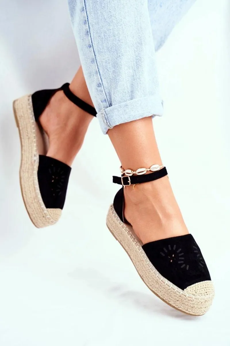 Outlet Boto Espadryle Damskie Na Platformie Lniane Czarne Palermo
