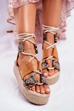 Espadryle Damskie Na Platformie Lniane Snake India Damskie Sandały Na Obcasie