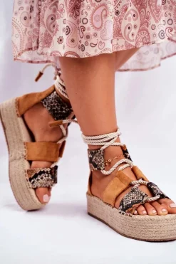 Espadryle Damskie Na Platformie Lniane Snake India Damskie Sandały Na Obcasie