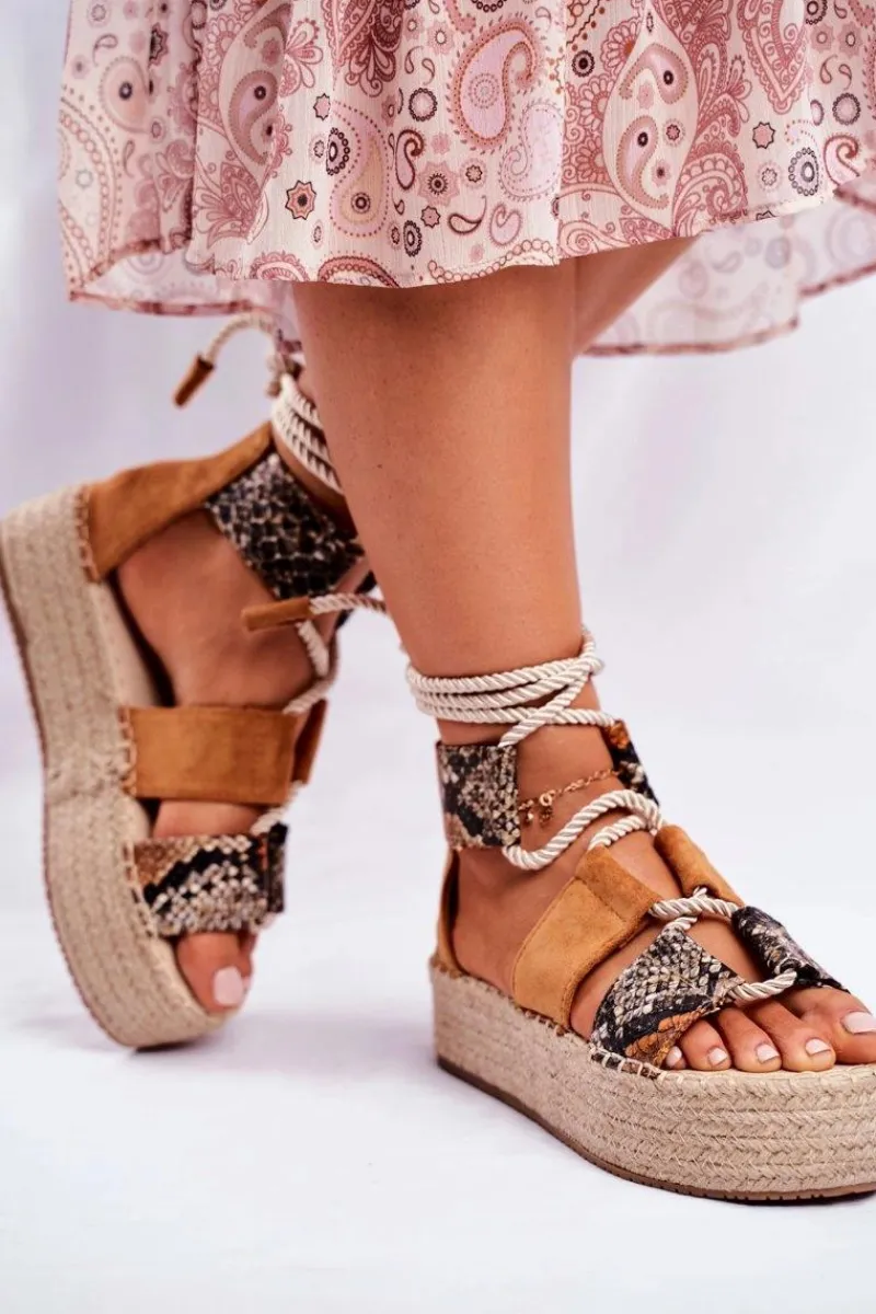 Espadryle Damskie Na Platformie Lniane Snake India Damskie Sandały Na Obcasie