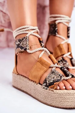 Espadryle Damskie Na Platformie Lniane Snake India Damskie Sandały Na Obcasie
