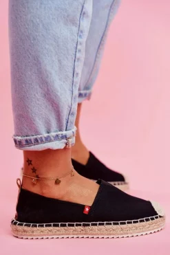 Outlet Big Star Shoes Espadryle Damskie Pleciona Podeszwa Czarne Big Star FF274A498