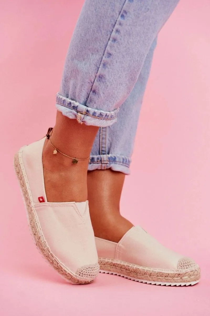 Czarne Espadryle>Big Star Shoes Espadryle Damskie Pleciona Podeszwa Beżowe Big Star FF274A500