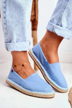 Trampki Damskie Slip-On>Big Star Shoes Espadryle Damskie Pleciona Podeszwa Niebieskie Big Star DD274A153