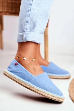 Trampki Damskie Slip-On>Big Star Shoes Espadryle Damskie Pleciona Podeszwa Niebieskie Big Star DD274A153