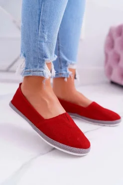 Online Damskie buty S.Barski Espadryle Damskie Skóra Zamsz Czerwone Bimbo