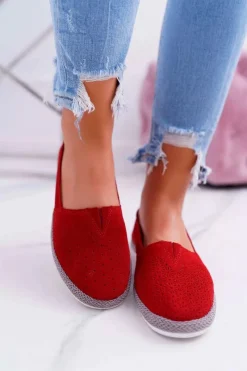 Online Damskie buty S.Barski Espadryle Damskie Skóra Zamsz Czerwone Bimbo