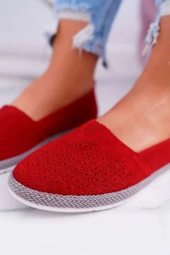 Online Damskie buty S.Barski Espadryle Damskie Skóra Zamsz Czerwone Bimbo