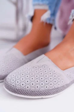 Clearance Espadryle Damskie Skóra Zamsz Szare Bimbo Damskie Baleriny Skórzane