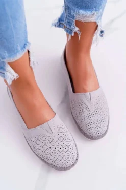 Clearance Espadryle Damskie Skóra Zamsz Szare Bimbo Damskie Baleriny Skórzane