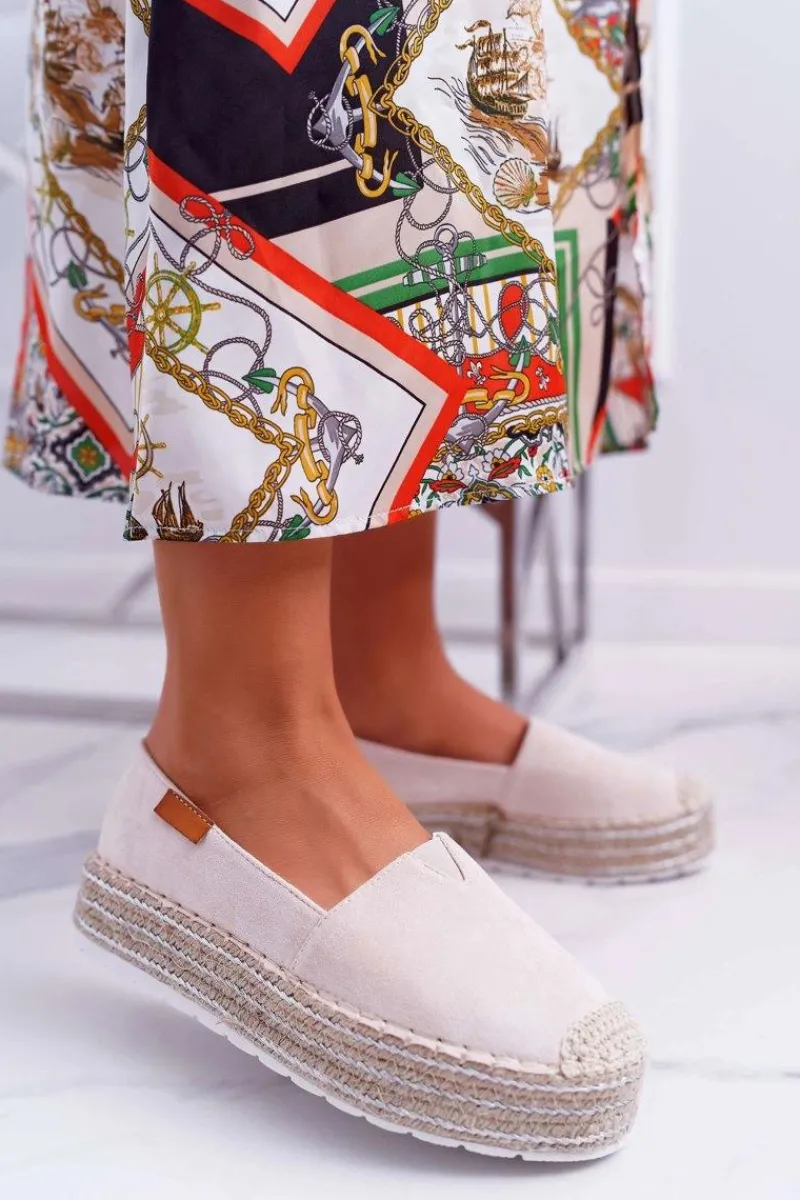 Clearance Boto Espadryle Damskie Wsuwane Zamszowe Beżowe Mariako