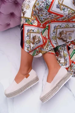 Clearance Boto Espadryle Damskie Wsuwane Zamszowe Beżowe Mariako