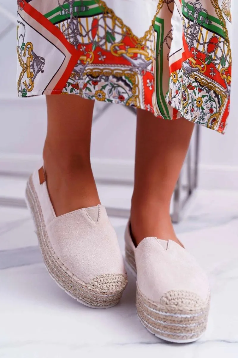 Clearance Boto Espadryle Damskie Wsuwane Zamszowe Beżowe Mariako