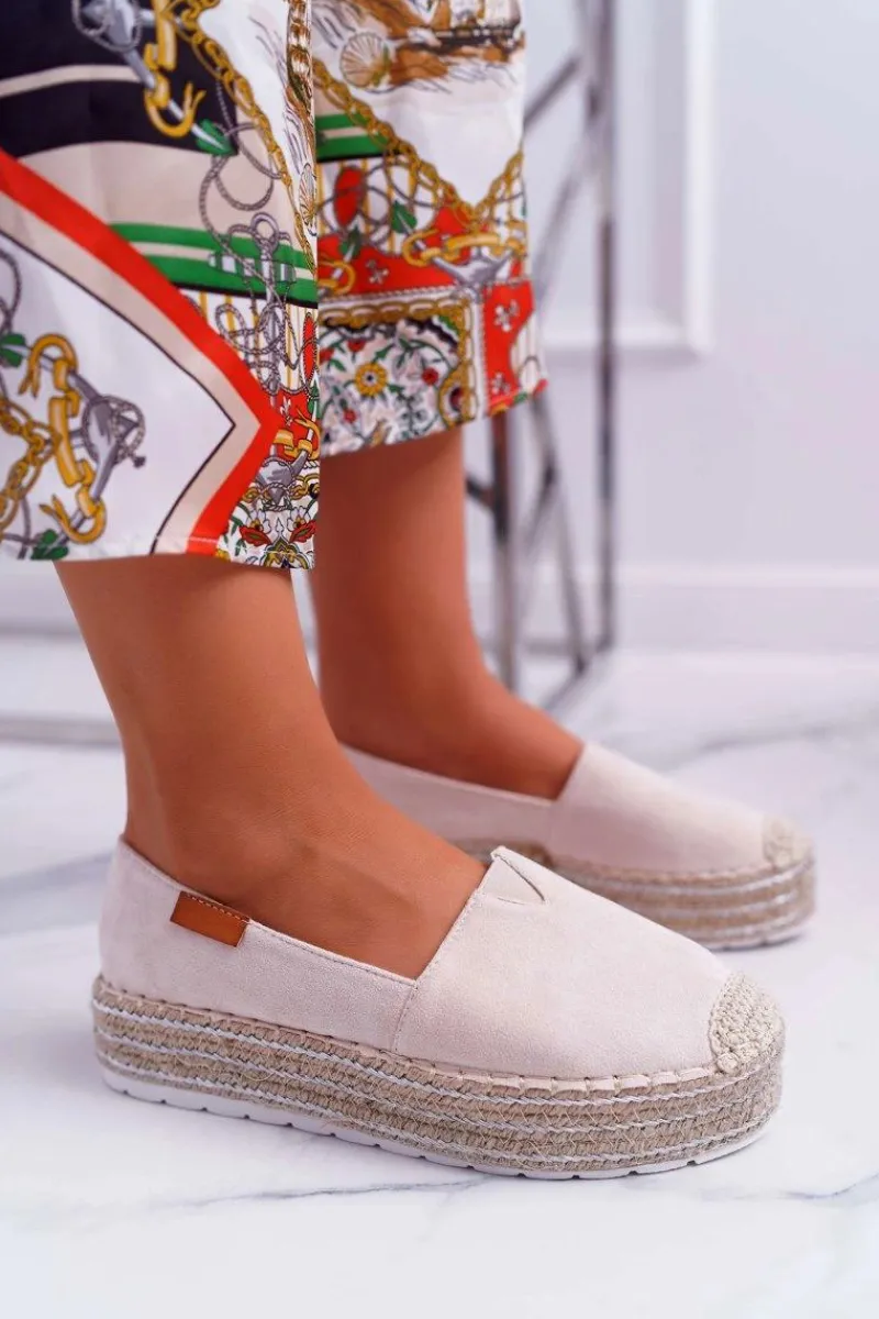 Clearance Boto Espadryle Damskie Wsuwane Zamszowe Beżowe Mariako