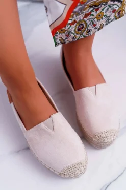 Clearance Boto Espadryle Damskie Wsuwane Zamszowe Beżowe Mariako
