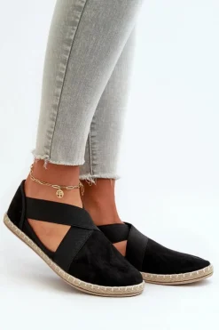 New Espadryle Damskie Z Elastycznymi Paskami Eko Zamszowe Czarne Phaedrana Damskie Czarne Espadryle