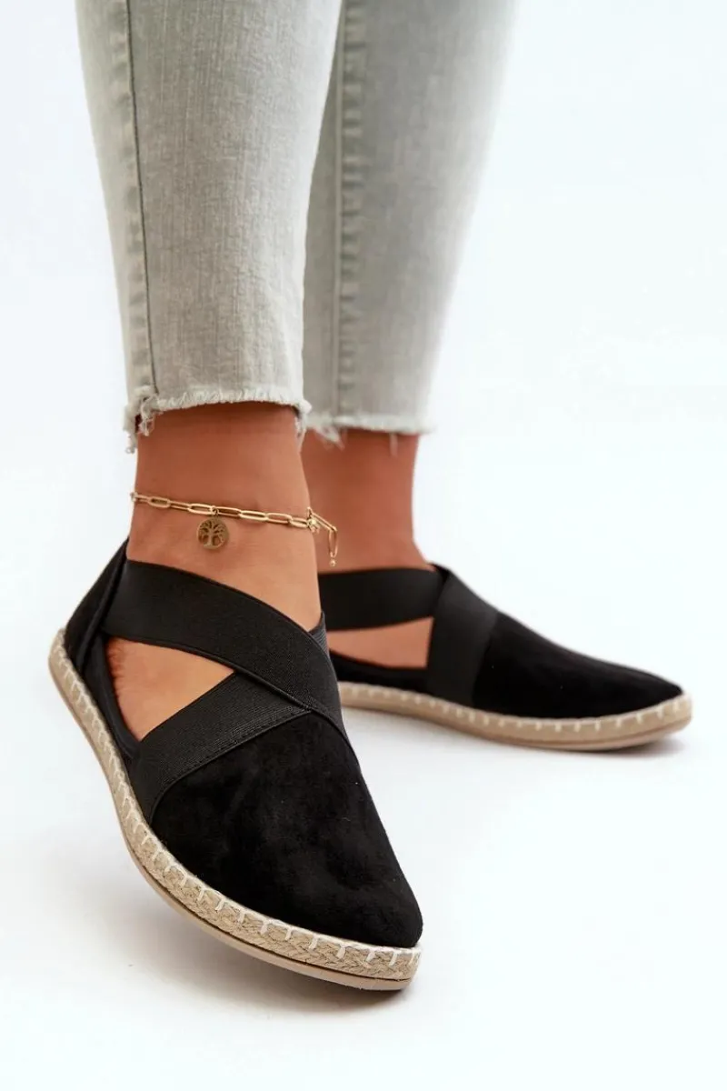New Espadryle Damskie Z Elastycznymi Paskami Eko Zamszowe Czarne Phaedrana Damskie Czarne Espadryle