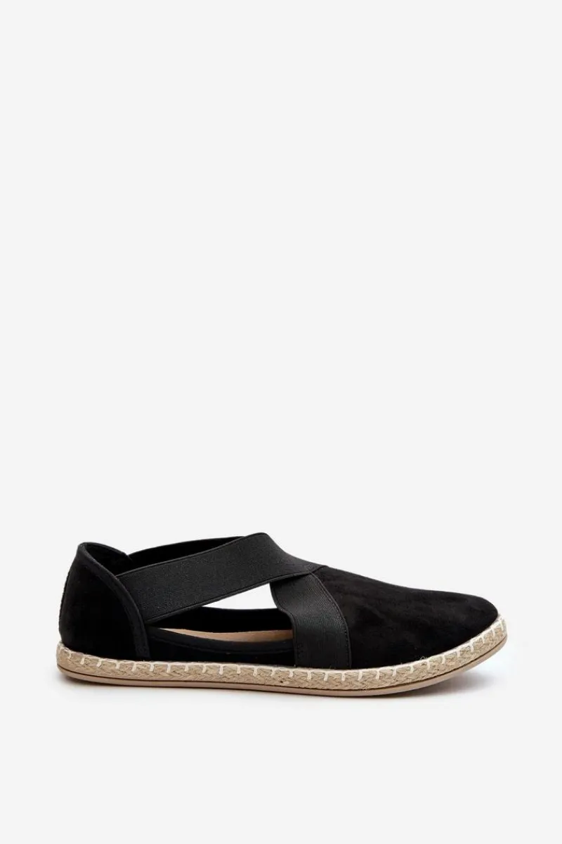 New Espadryle Damskie Z Elastycznymi Paskami Eko Zamszowe Czarne Phaedrana Damskie Czarne Espadryle