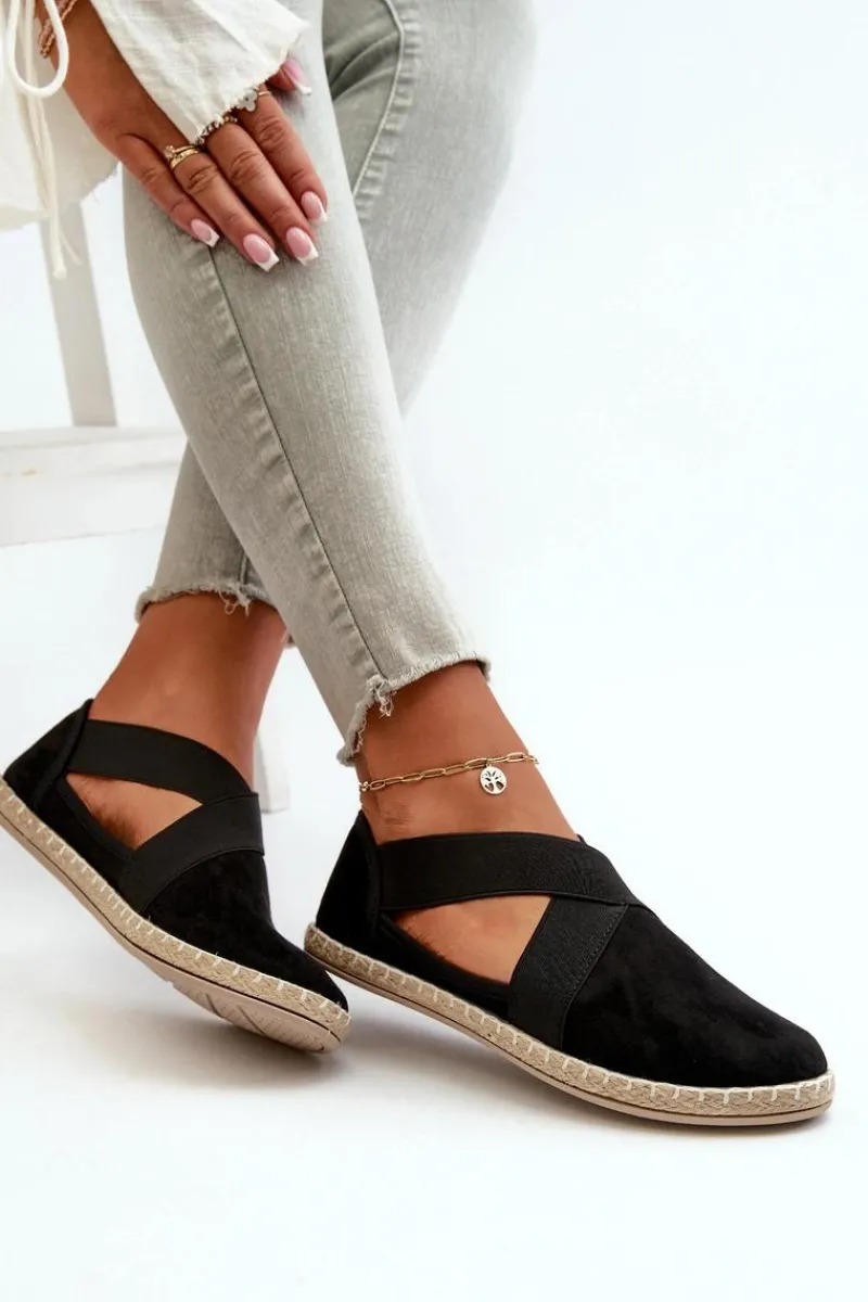 New Espadryle Damskie Z Elastycznymi Paskami Eko Zamszowe Czarne Phaedrana Damskie Czarne Espadryle