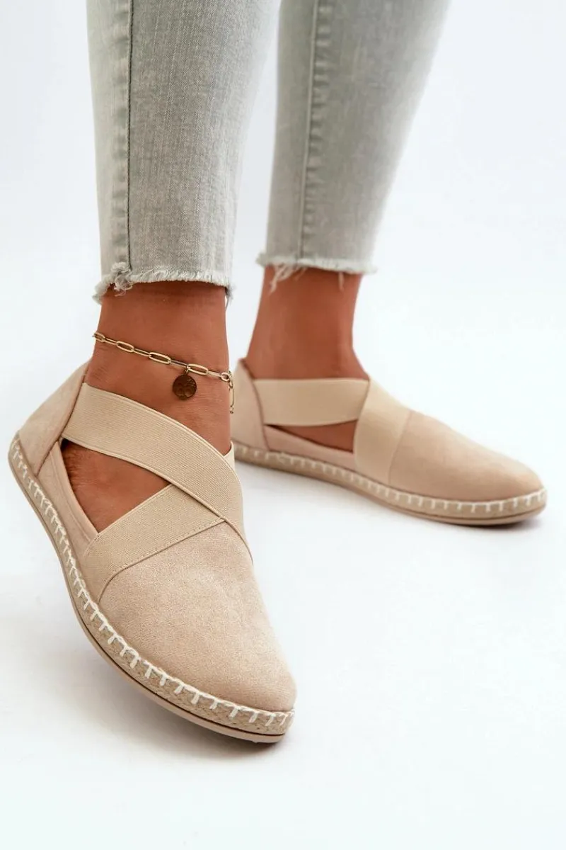 Online Evento Espadryle Damskie Z Elastycznymi Paskami Eko Zamszowe Beżowe Phaedrana