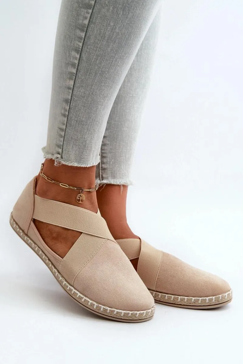 Online Evento Espadryle Damskie Z Elastycznymi Paskami Eko Zamszowe Beżowe Phaedrana