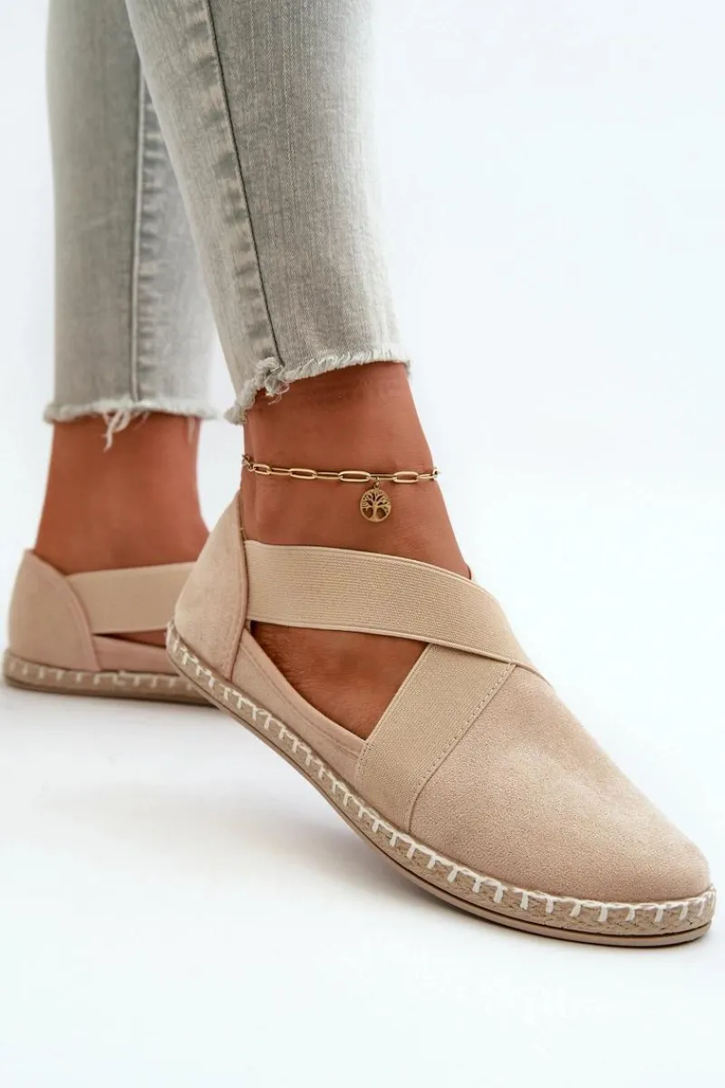 Online Evento Espadryle Damskie Z Elastycznymi Paskami Eko Zamszowe Beżowe Phaedrana