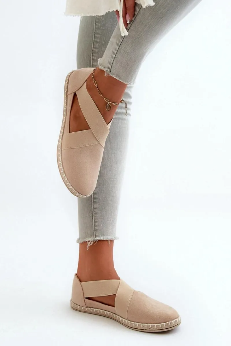 Online Evento Espadryle Damskie Z Elastycznymi Paskami Eko Zamszowe Beżowe Phaedrana