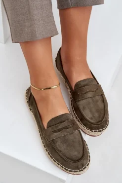 Discount Espadryle Damskie Z Jutową Plecionką Na Płaskiej Podeszwie Ciemnozielone Shilova Damskie Espadryle Na Platformie