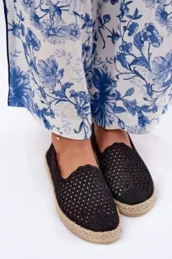 Outlet Espadryle Damskie Z Plecionką Vinceza 13625 Czarne Damskie Espadryle Na Platformie