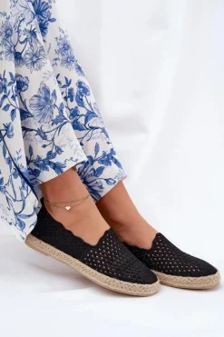 Outlet Espadryle Damskie Z Plecionką Vinceza 13625 Czarne Damskie Espadryle Na Platformie