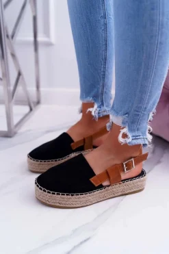 Czarne Espadryle>Boto Espadryle Damskie Zamszowe Na Platformie Czarne Parteno