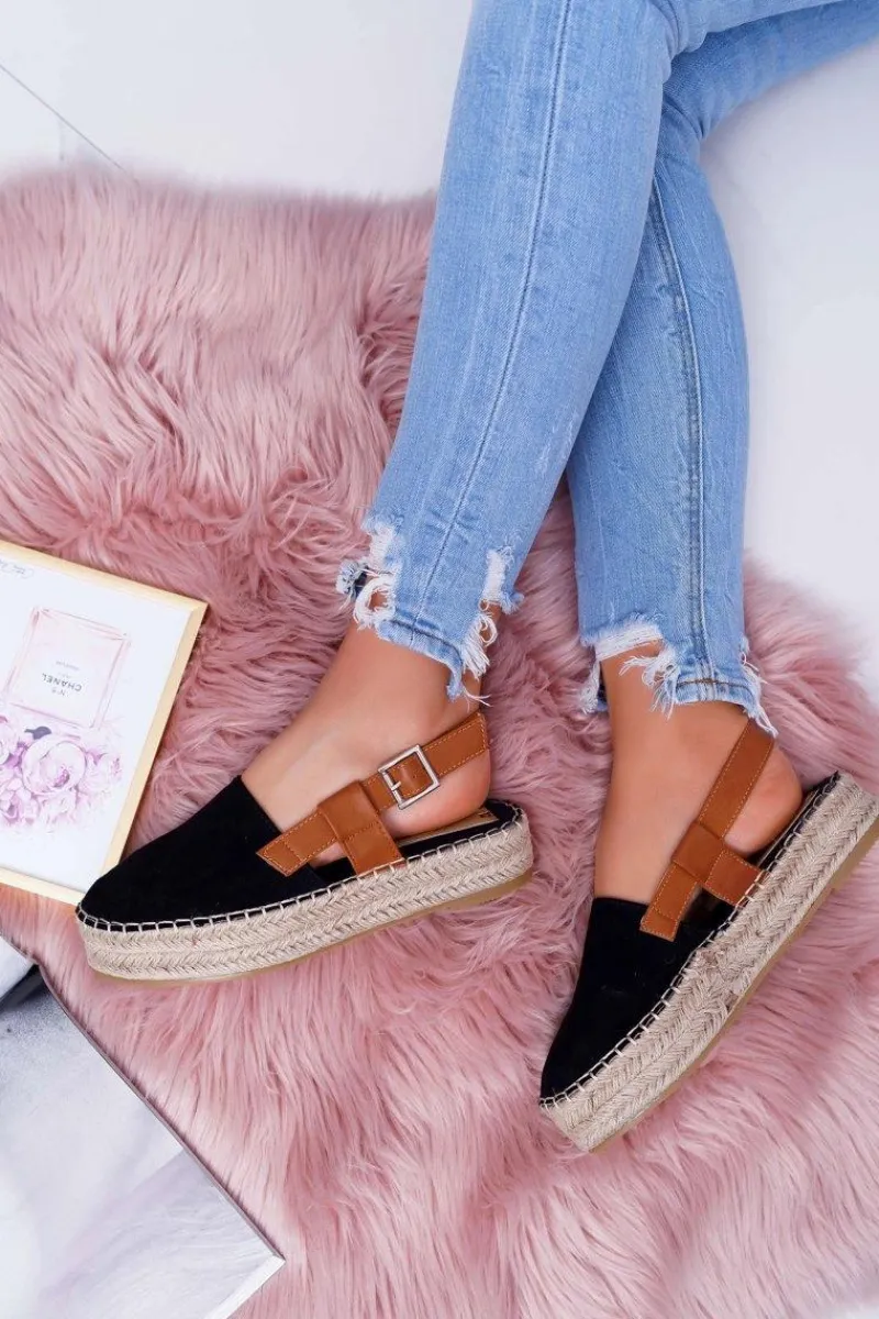 Czarne Espadryle>Boto Espadryle Damskie Zamszowe Na Platformie Czarne Parteno