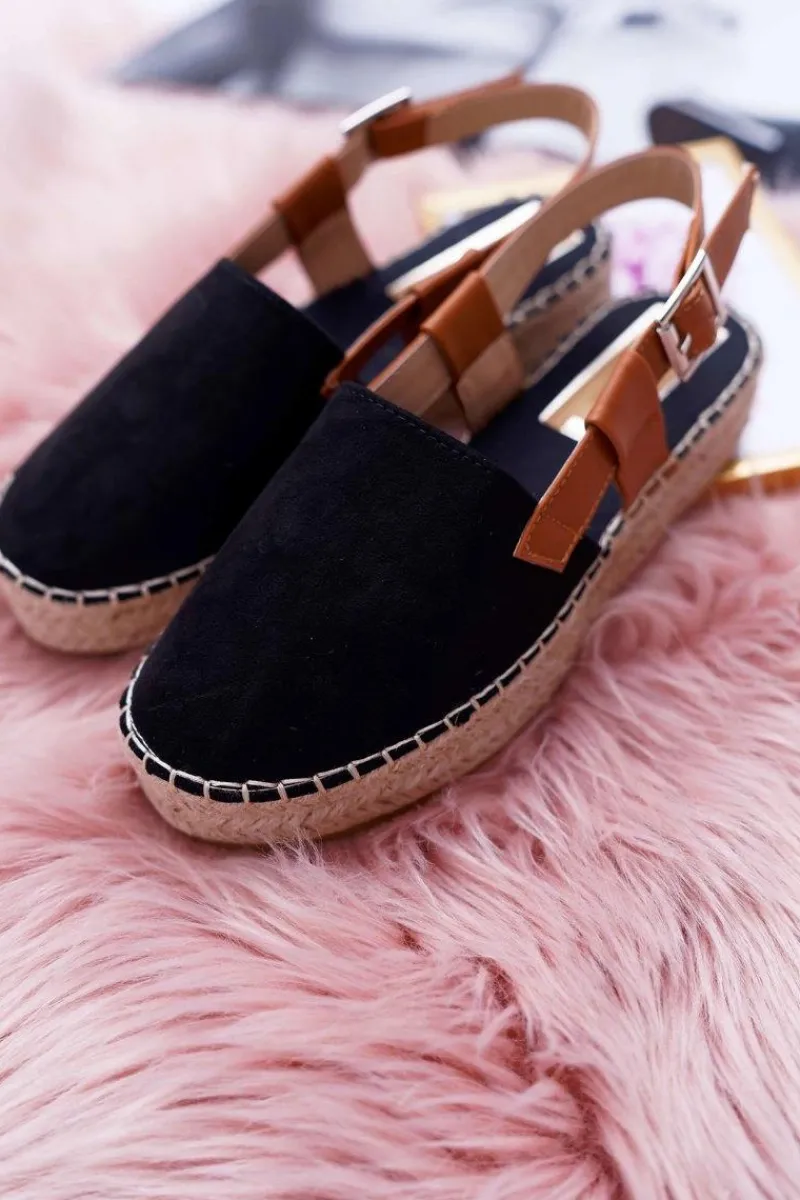 Czarne Espadryle>Boto Espadryle Damskie Zamszowe Na Platformie Czarne Parteno