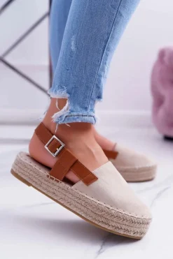 Czarne Espadryle>Boto Espadryle Damskie Zamszowe Na Platformie Beżowe Parteno