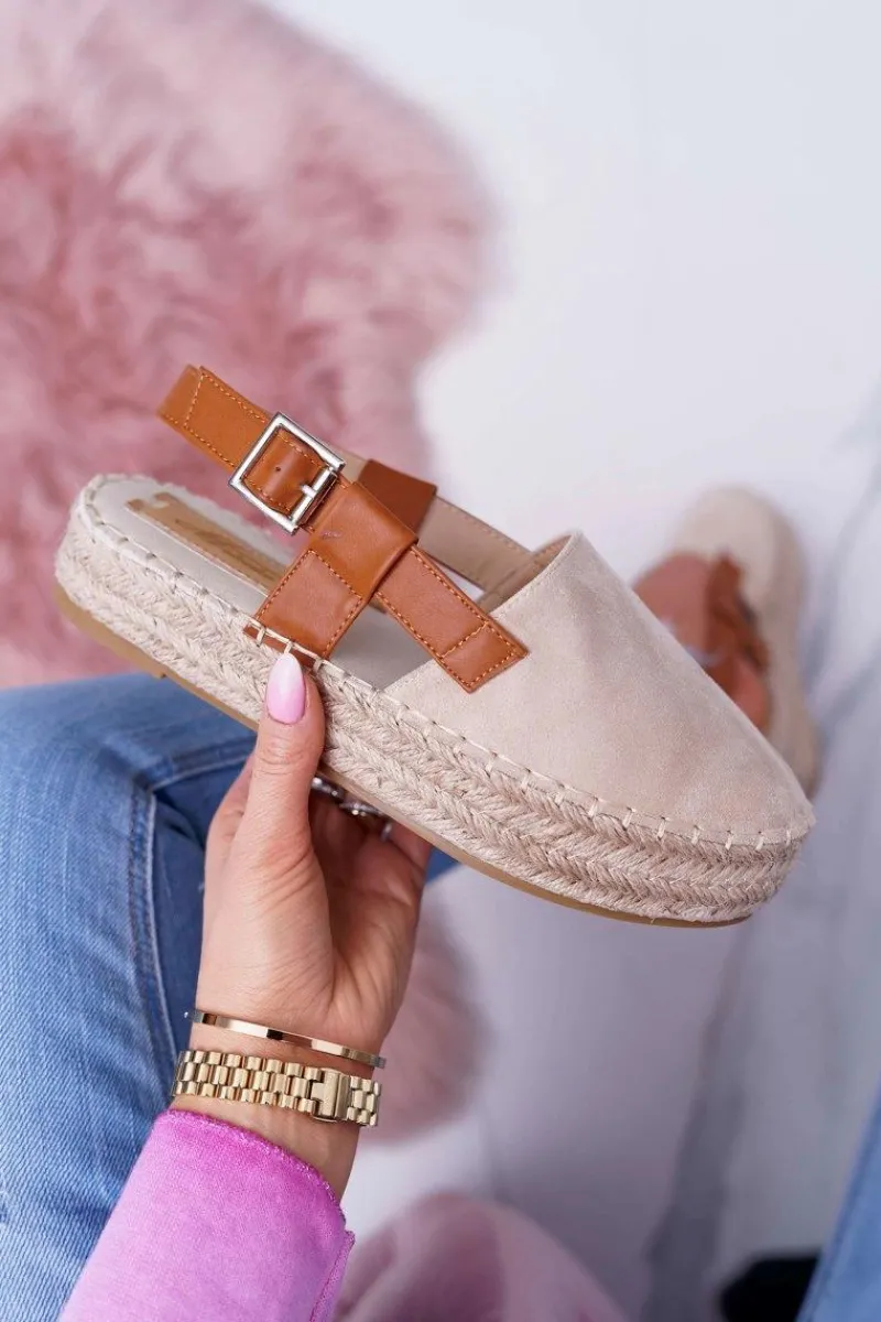 Czarne Espadryle>Boto Espadryle Damskie Zamszowe Na Platformie Beżowe Parteno