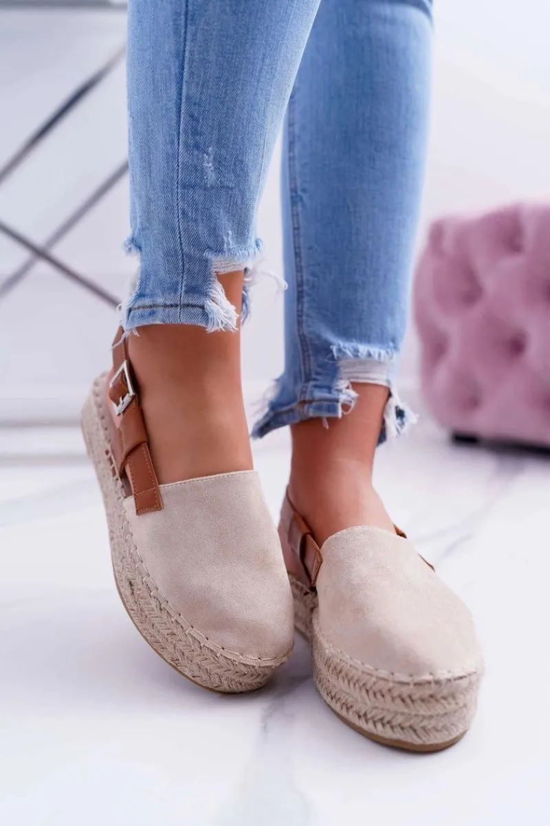 Czarne Espadryle>Boto Espadryle Damskie Zamszowe Na Platformie Beżowe Parteno