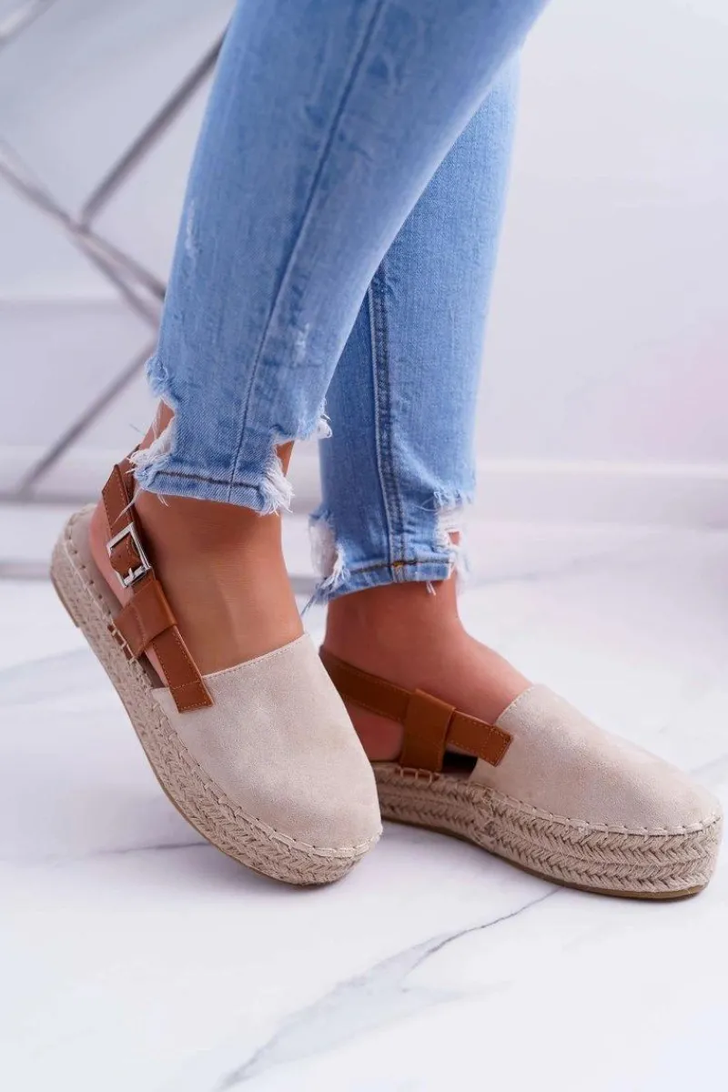 Czarne Espadryle>Boto Espadryle Damskie Zamszowe Na Platformie Beżowe Parteno