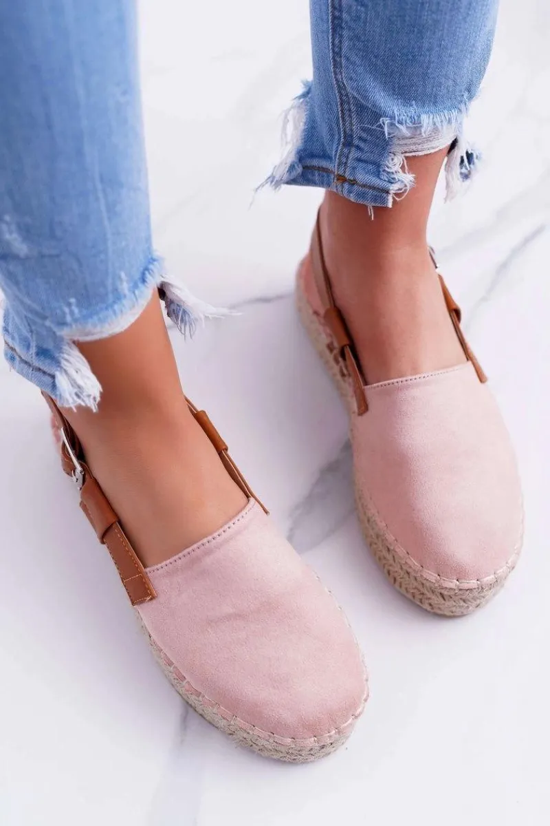 Outlet Boto Espadryle Damskie Zamszowe Na Platformie Różowe Parteno