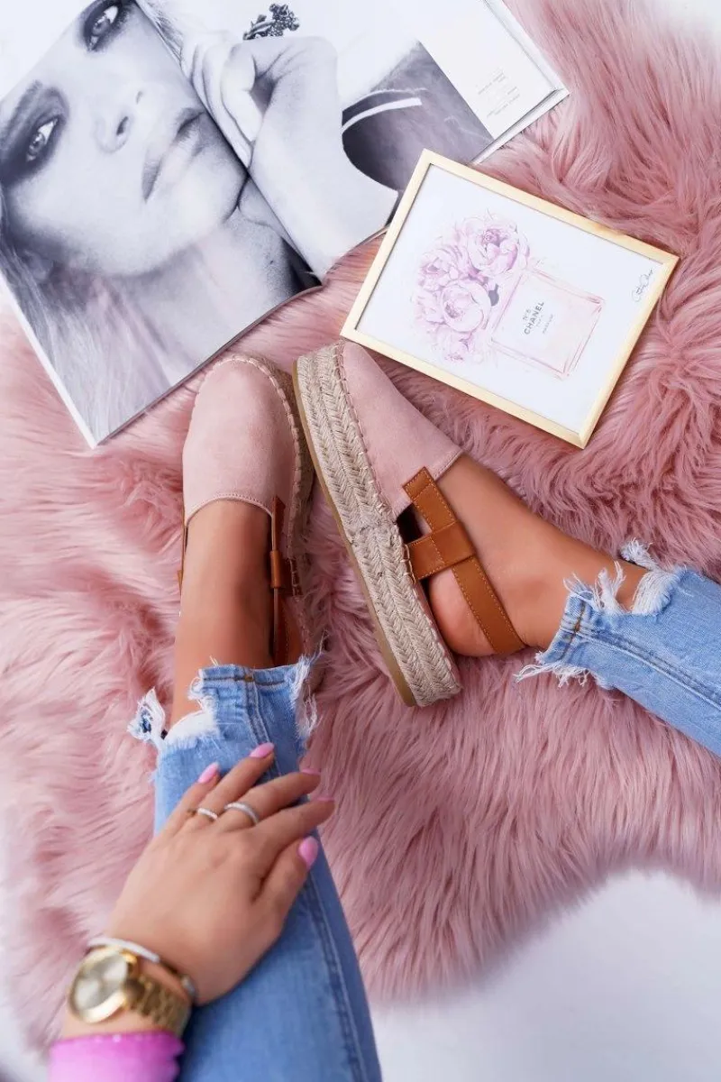Outlet Boto Espadryle Damskie Zamszowe Na Platformie Różowe Parteno