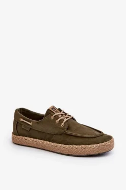 Sale Espadryle Męskie Sznurowane Big Star NN174055 Khaki Męskie Mokasyny Sznurowane|Półbuty Casual