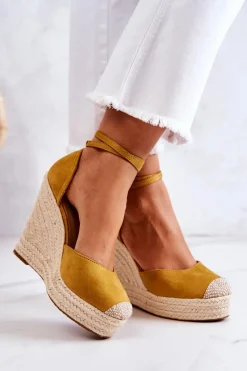 Hot Espadryle Na Koturnie Żółte Nemeira Damskie Sandały Na Koturnie|Czarne Espadryle