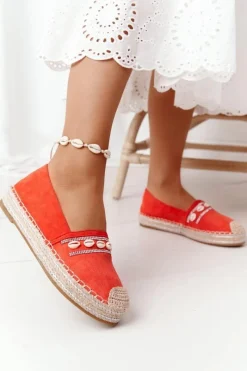 Outlet Espadryle Na Platformie Z Muszelkami Koralowe Seashell Damskie Czarne Espadryle