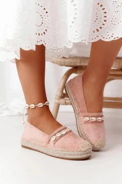 New Boto Espadryle Na Platformie Z Muszelkami Różowe Seashell