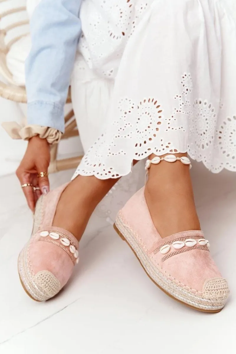 New Boto Espadryle Na Platformie Z Muszelkami Różowe Seashell