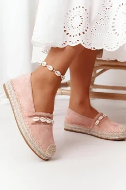 New Boto Espadryle Na Platformie Z Muszelkami Różowe Seashell