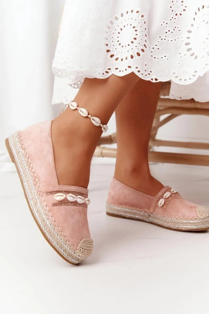 New Boto Espadryle Na Platformie Z Muszelkami Różowe Seashell