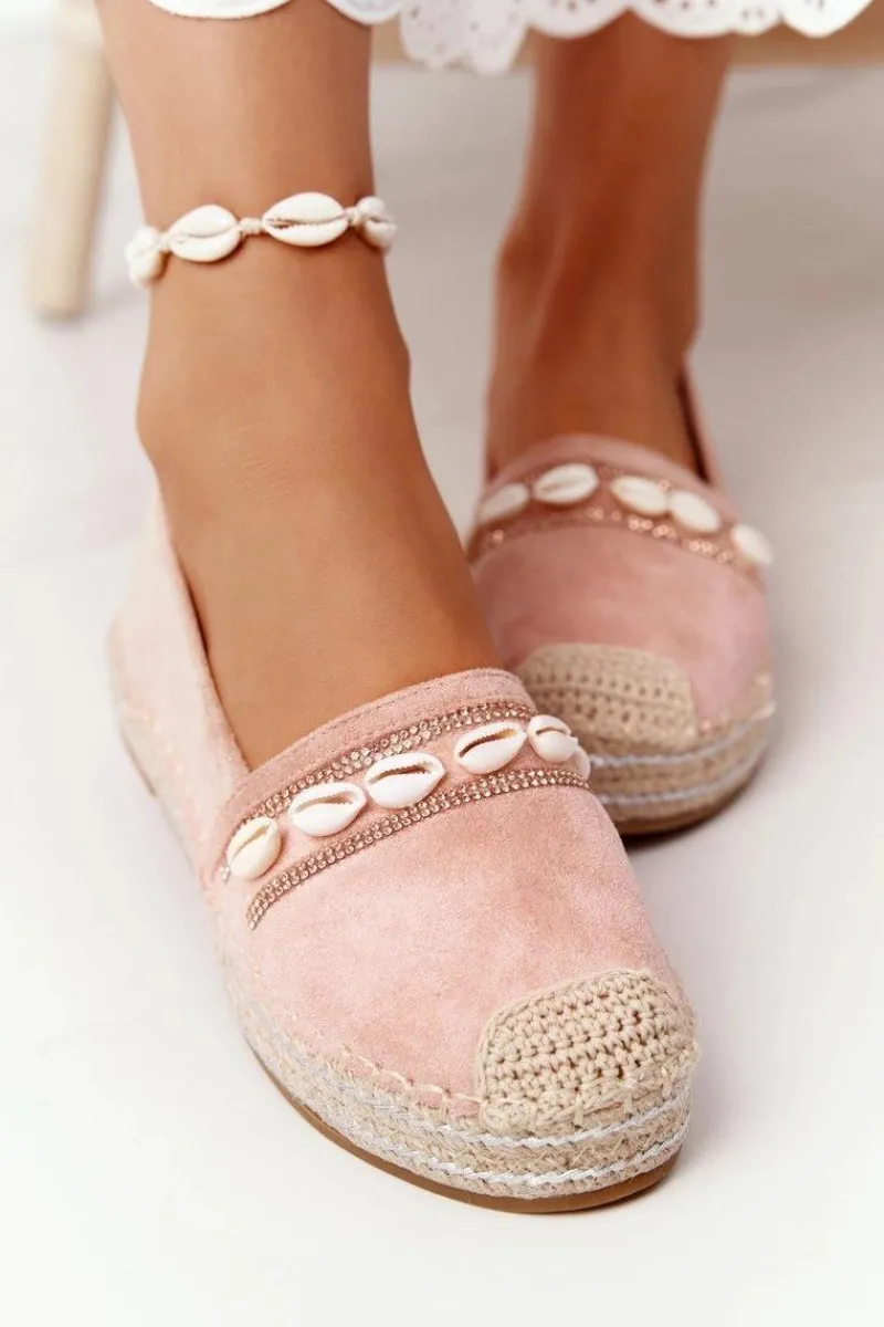 New Boto Espadryle Na Platformie Z Muszelkami Różowe Seashell