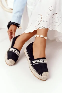 Czarne Espadryle>Boto Espadryle Na Platformie Z Muszelkami Czarne Seashell